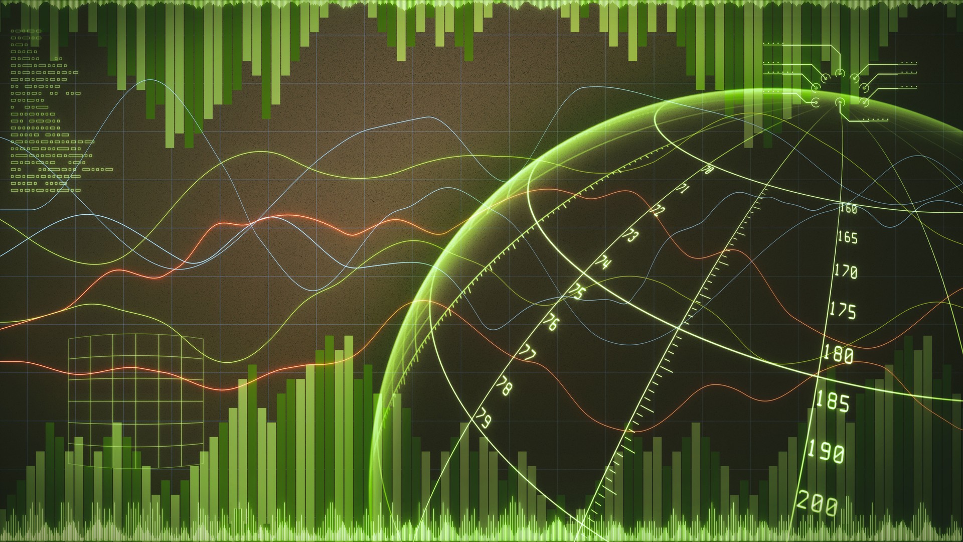 Global commerce data analysis bar & line chart with infographics